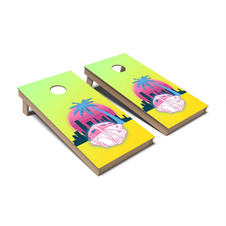 Slick Woody's Cornhole Co. Cornhole Board Car Sunset Miami Vice Cornhole Boards - Backyard