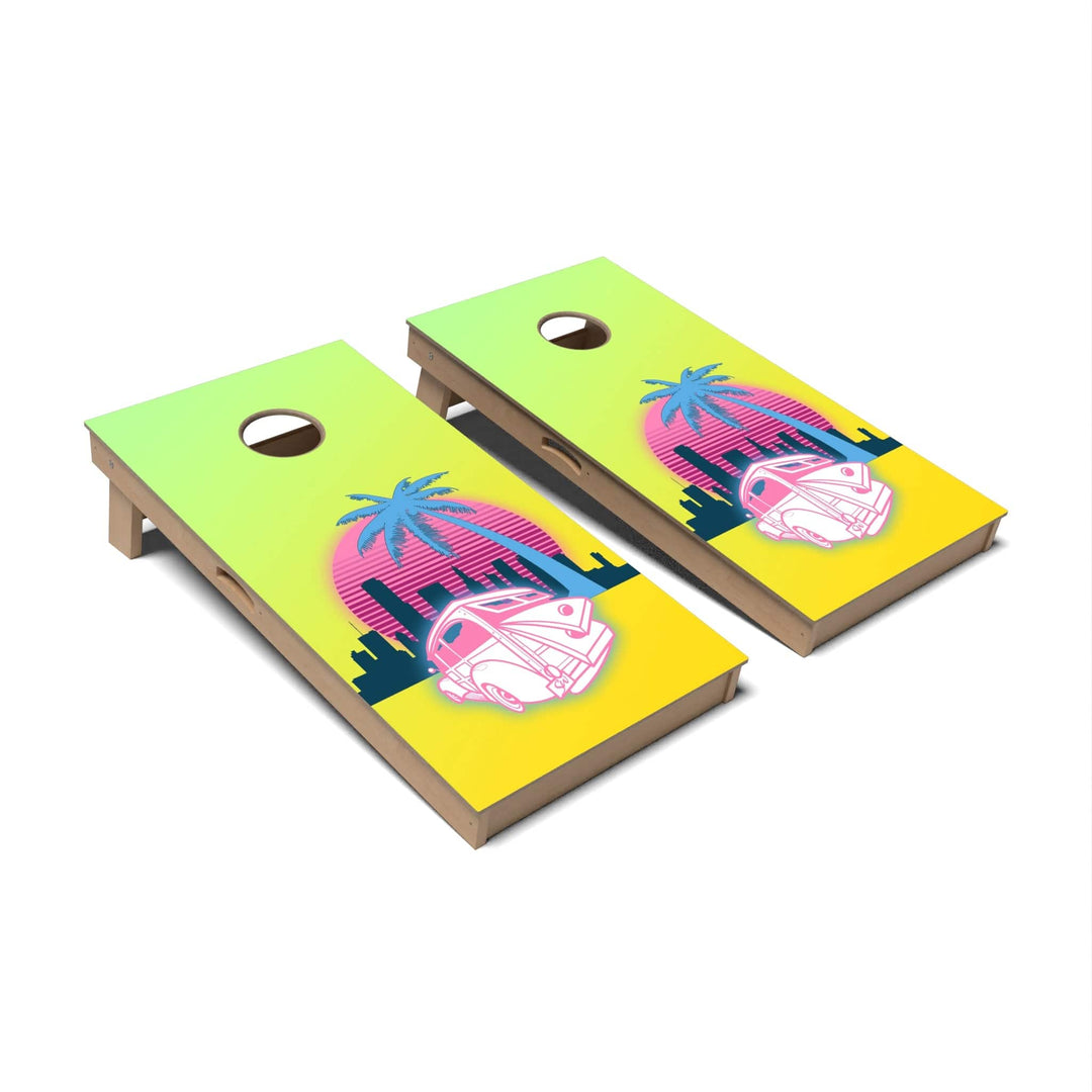 Slick Woody's Cornhole Co. Cornhole Board Car Sunset Miami Vice Cornhole Boards - Professional Signature