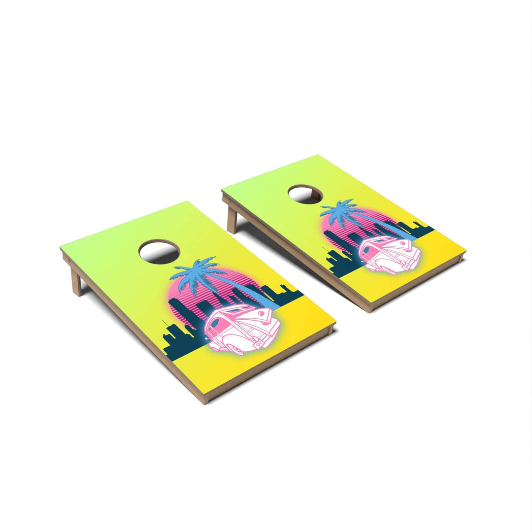 Slick Woody's Cornhole Co. Cornhole Board Car Sunset Miami Vice Cornhole Boards - Tailgate