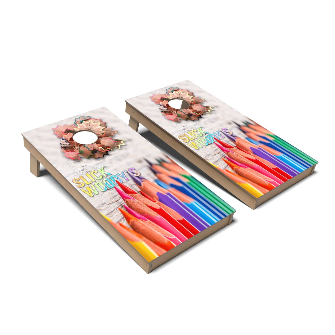 Slick Woody's Cornhole Co. Cornhole Board Colored Pencils Artist Cornhole Boards - Backyard