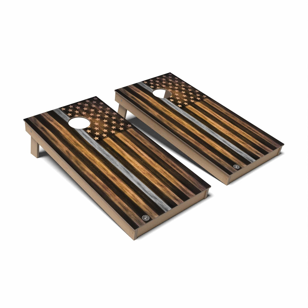 Slick Woody's Cornhole Co. Cornhole Board Corrrections Grey Thin Line Flag Cornhole Boards - Backyard