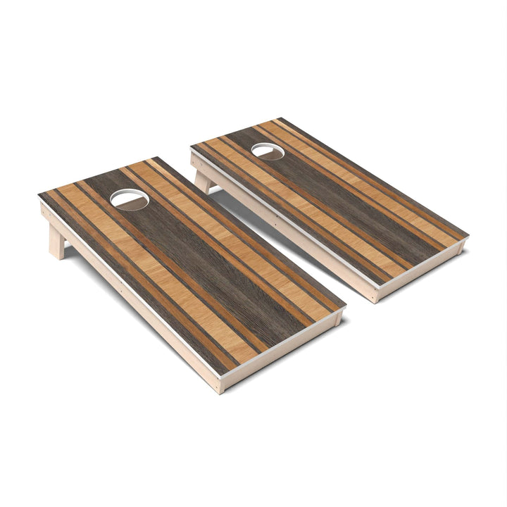 Slick Woody's Cornhole Co. Cornhole Board Dark Walnut Stripe Geometric Wood Cornhole Boards - All Weather