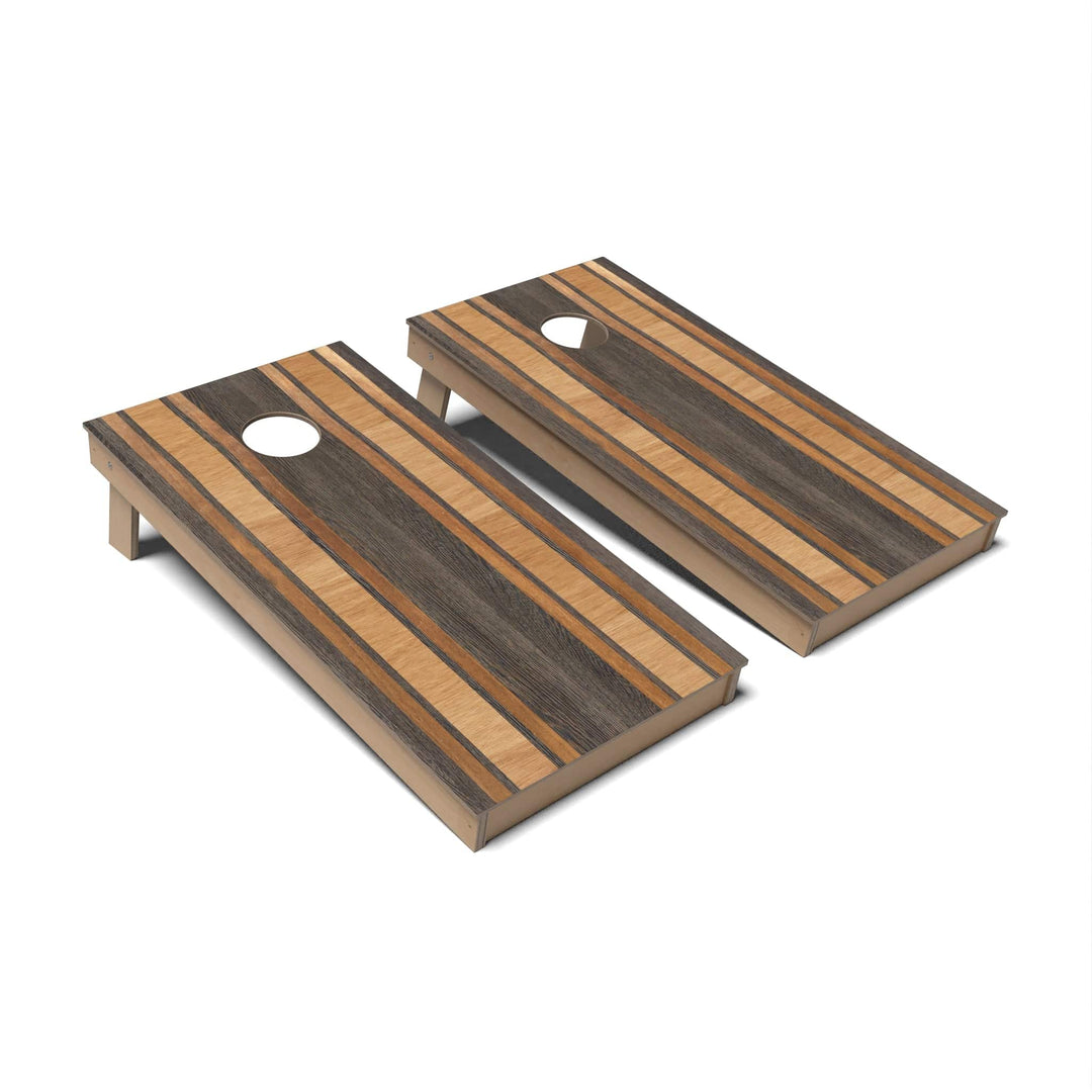 Slick Woody's Cornhole Co. Cornhole Board Dark Walnut Stripe Geometric Wood Cornhole Boards - Backyard