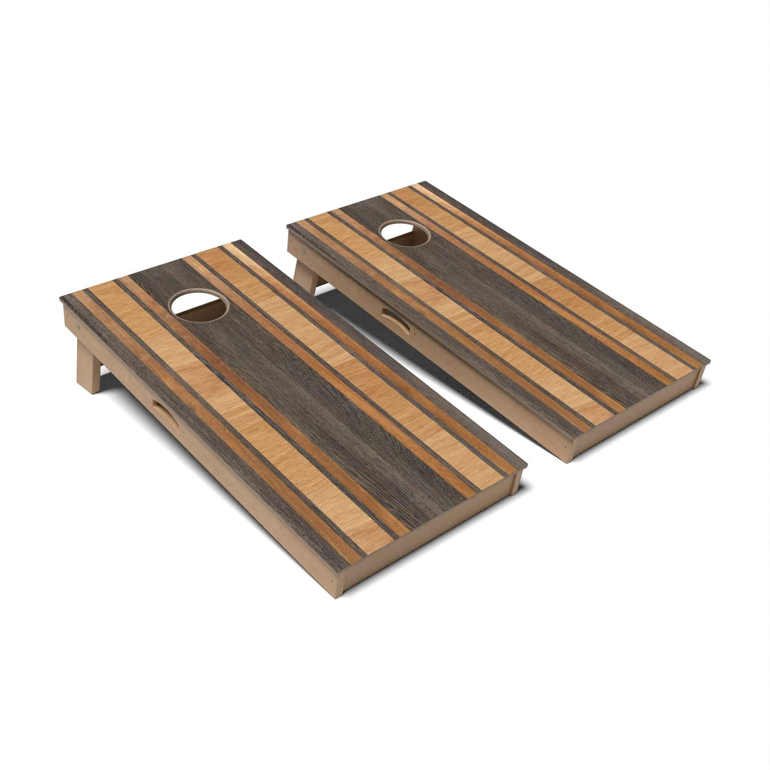 Slick Woody's Cornhole Co. Cornhole Board Dark Walnut Stripe Geometric Wood Cornhole Boards - Professional Signature