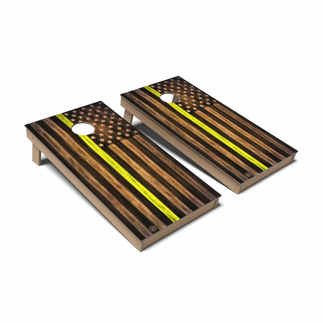 Slick Woody's Cornhole Co. Cornhole Board Dispatch Yellow Thin Line Flag Cornhole Boards - Backyard