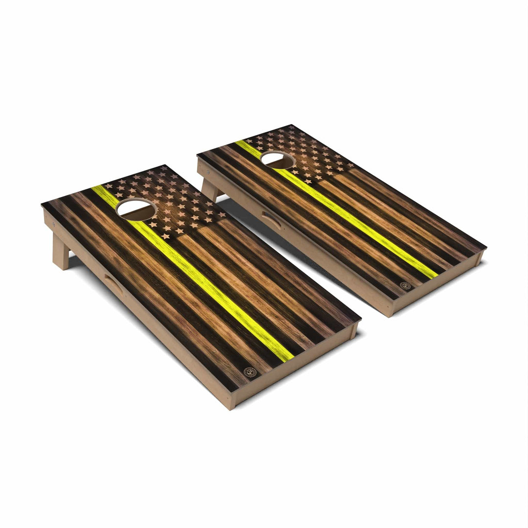 Slick Woody's Cornhole Co. Cornhole Board Dispatch Yellow Thin Line Flag Cornhole Boards - Professional Signature