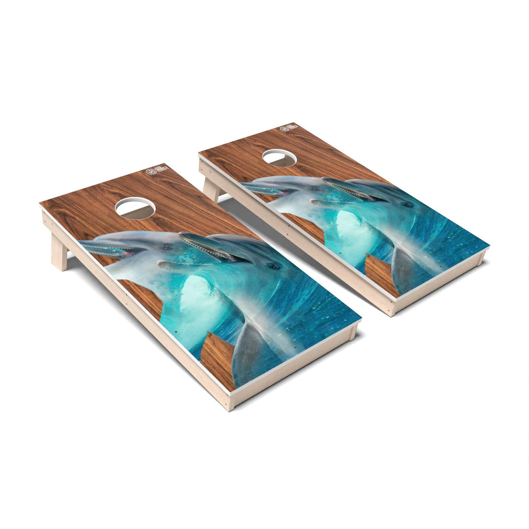 Slick Woody's Cornhole Co. Cornhole Board Dolphins Wild Animal Cornhole Boards - All Weather