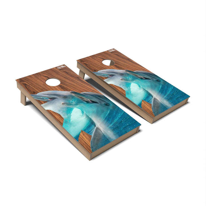 Slick Woody's Cornhole Co. Cornhole Board Dolphins Wild Animal Cornhole Boards - Backyard