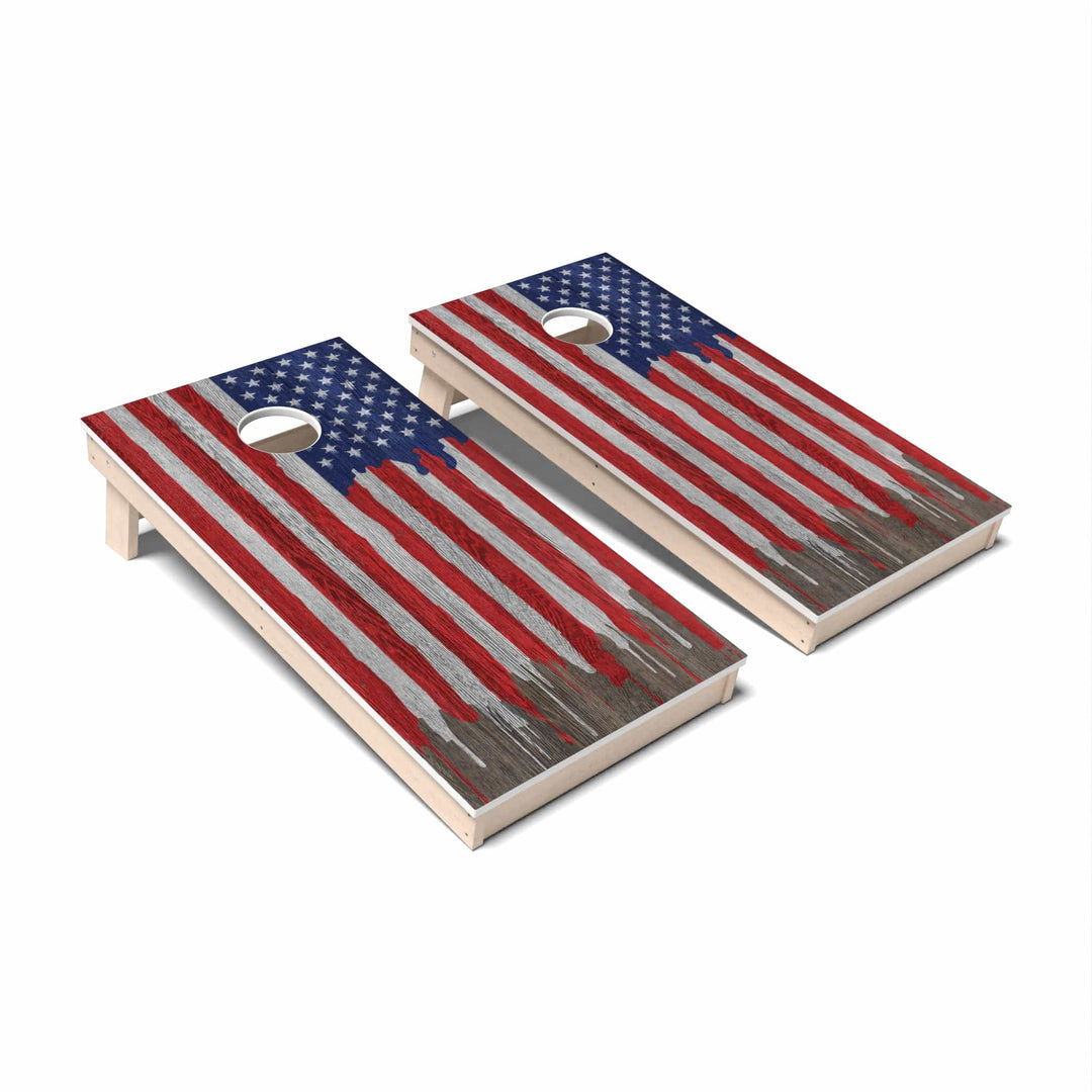 Slick Woody's Cornhole Co. Cornhole Board Drip American Flag Patriotic Cornhole Boards - All Weather