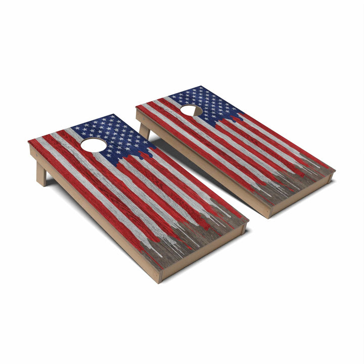 Slick Woody's Cornhole Co. Cornhole Board Drip American Flag Patriotic Cornhole Boards - Backyard