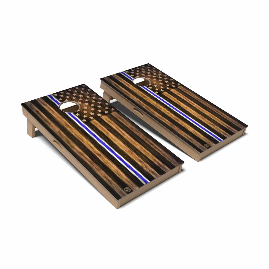 Slick Woody's Cornhole Co. Cornhole Board EMS Blue & White Thin Line Flag Cornhole Boards - Professional Signature