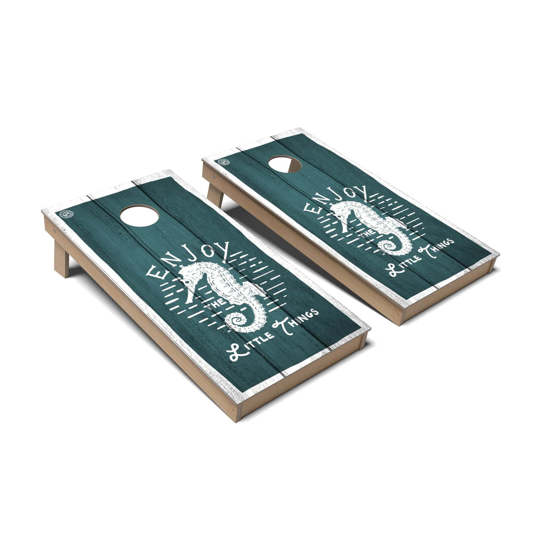 Slick Woody's Cornhole Co. Cornhole Board Enjoy the Little Things Coastal Cornhole Boards - Backyard