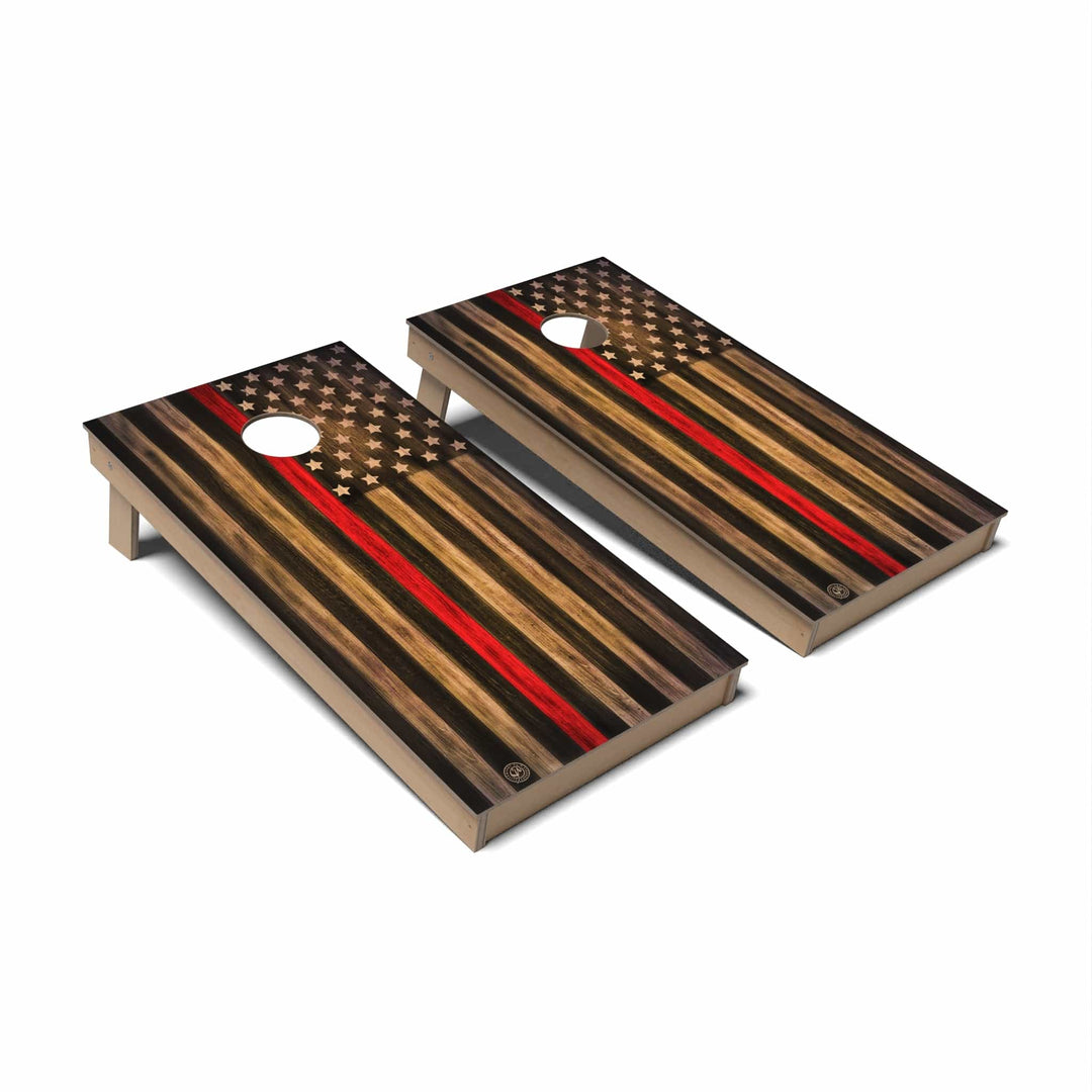 Slick Woody's Cornhole Co. Cornhole Board Fire Department Red Thin Line Flag Cornhole Boards - Backyard