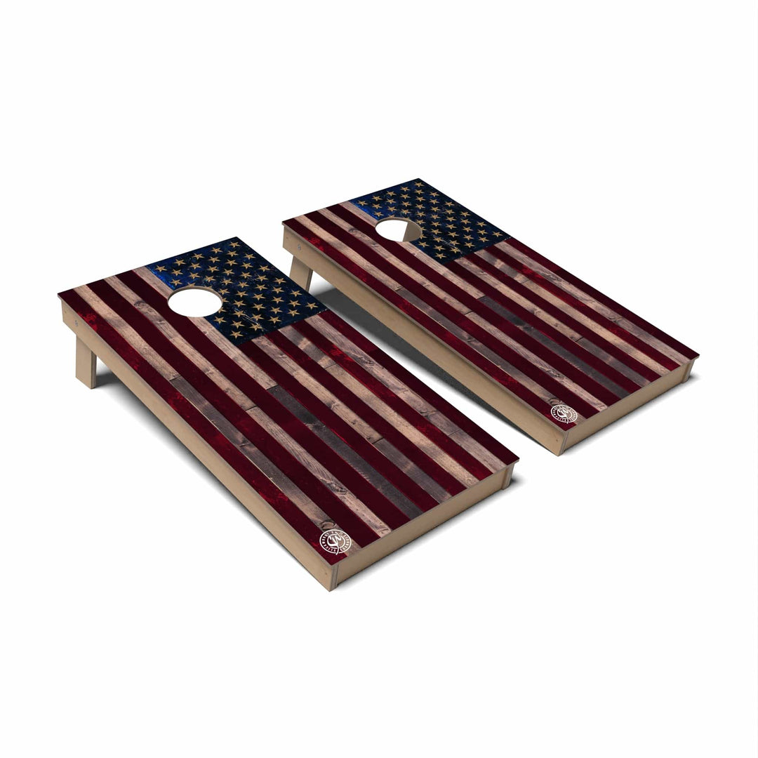 Slick Woody's Cornhole Co. Cornhole Board Full Color Rustic American Flag Patriotic Cornhole Boards - Backyard