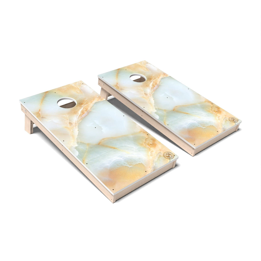 Slick Woody's Cornhole Co. Cornhole Board Green & Gold Marble Cornhole Boards - All Weather