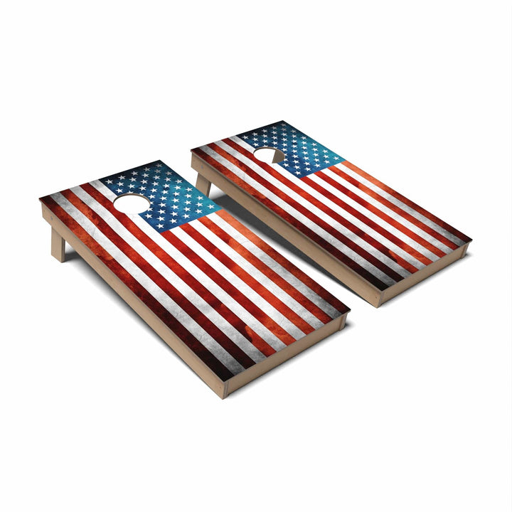 Slick Woody's Cornhole Co. Cornhole Board Grunge American Flag Patriotic Cornhole Boards - Backyard