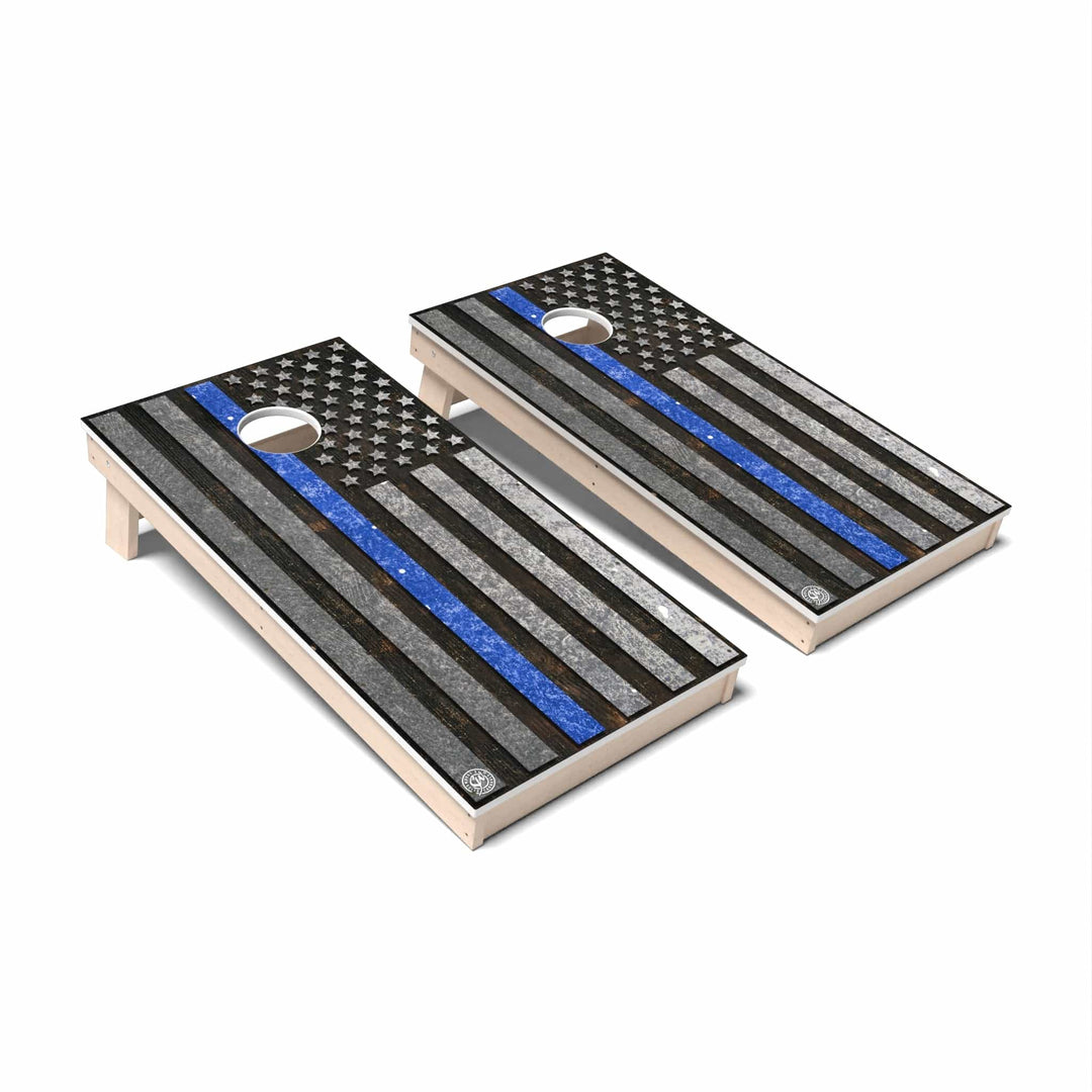 Slick Woody's Cornhole Co. Cornhole Board Grunge Blue Thin Line Flag Cornhole Boards - All Weather