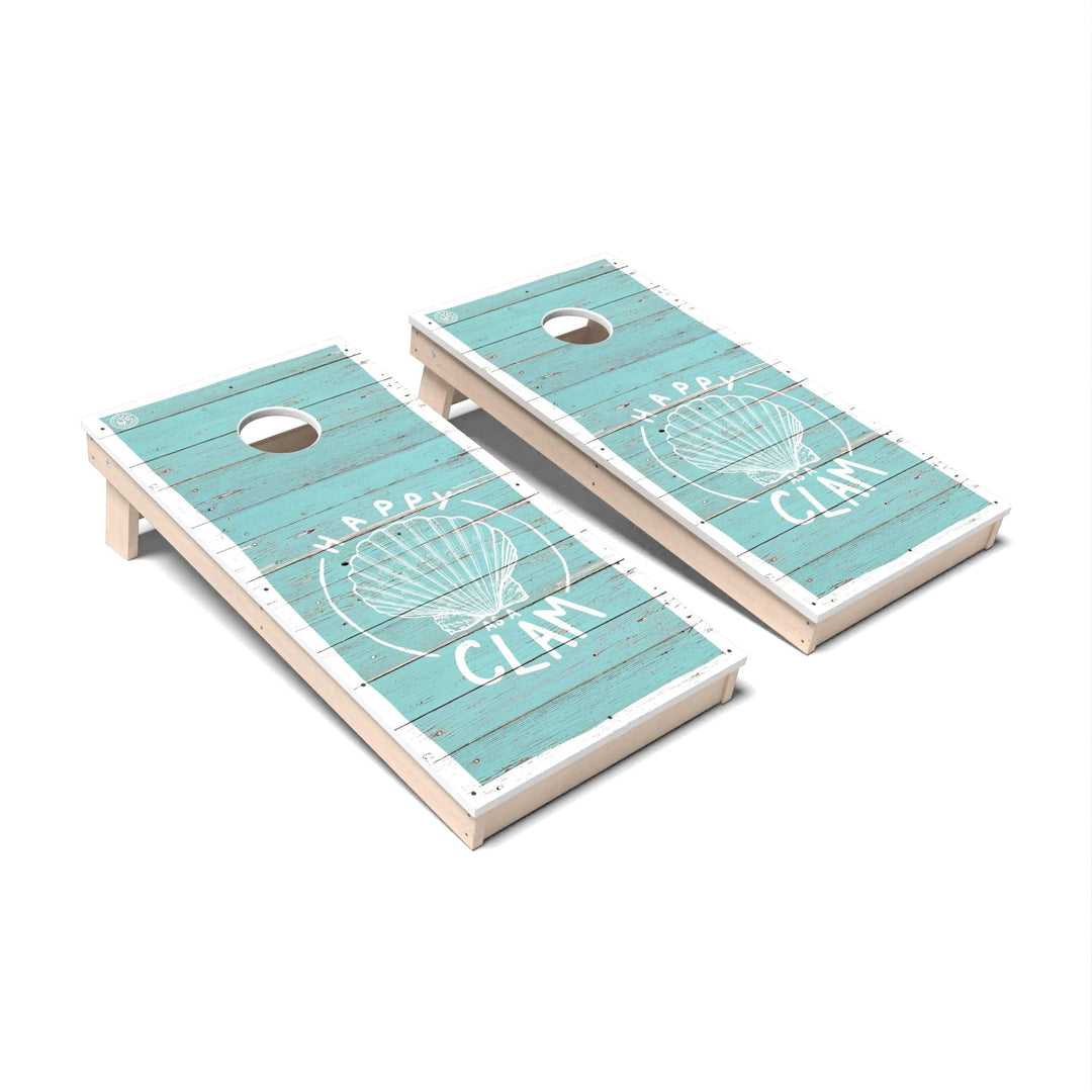 Slick Woody's Cornhole Co. Cornhole Board Happy as a Clam Coastal Cornhole Boards - All Weather