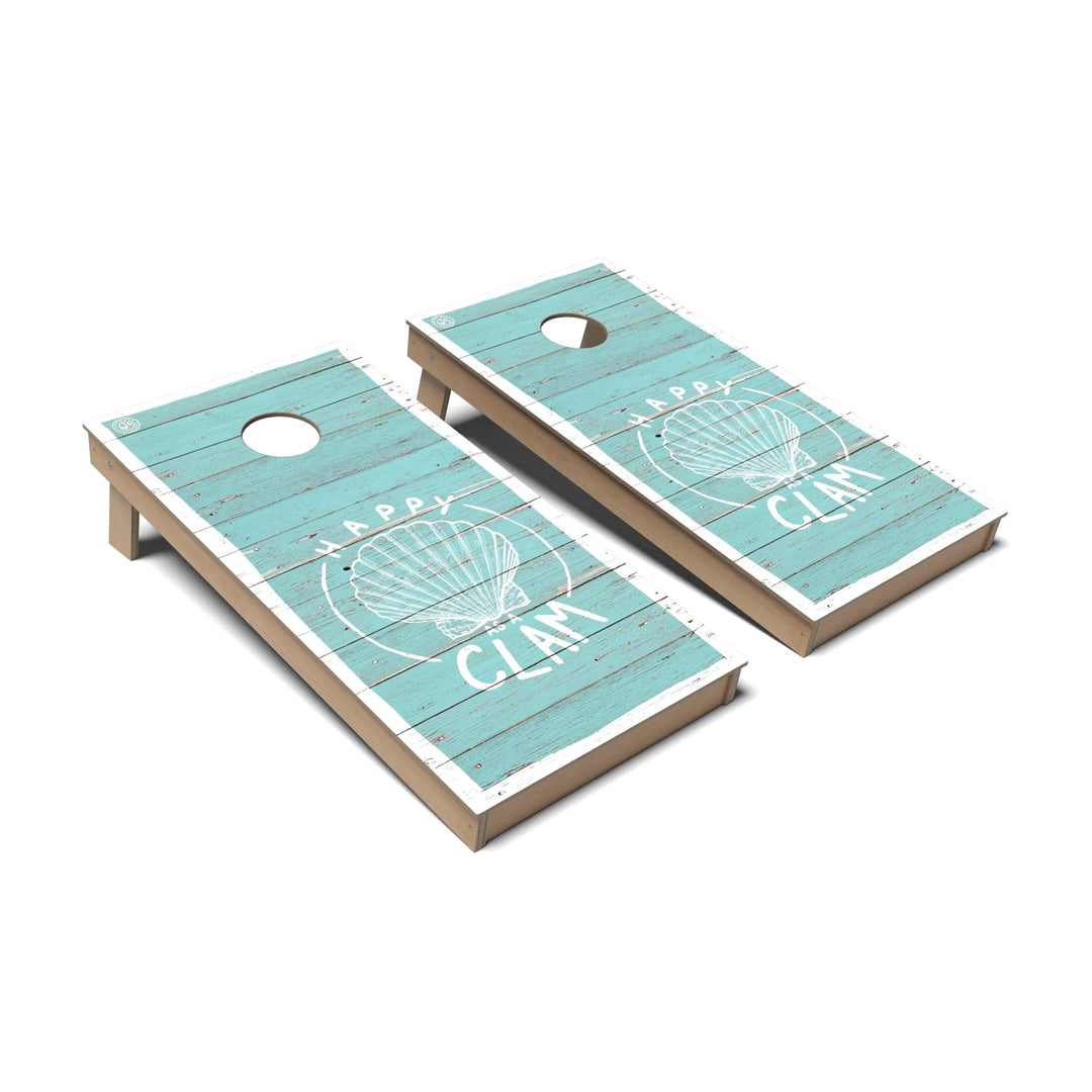 Slick Woody's Cornhole Co. Cornhole Board Happy as a Clam Coastal Cornhole Boards - Backyard