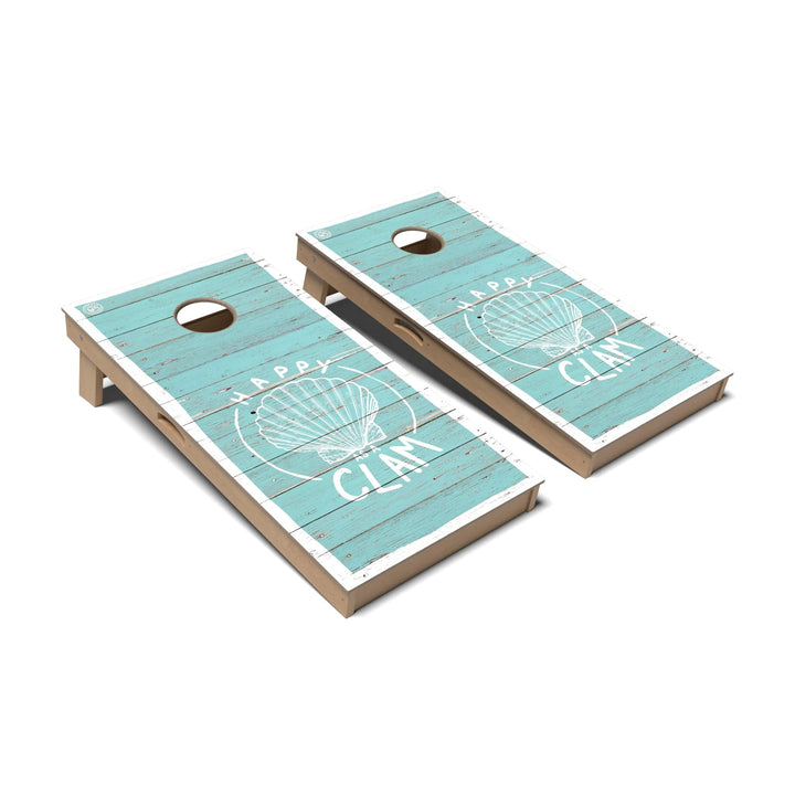 Slick Woody's Cornhole Co. Cornhole Board Happy as a Clam Coastal Cornhole Boards - Professional Signature