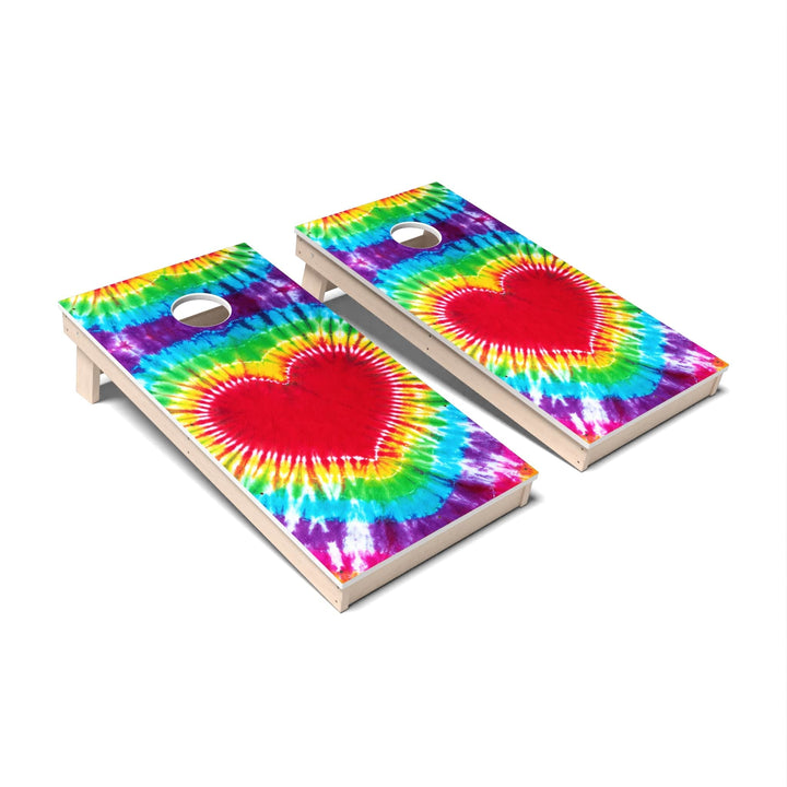 Slick Woody's Cornhole Co. Cornhole Board Heart Tie Dye Cornhole Boards - All Weather