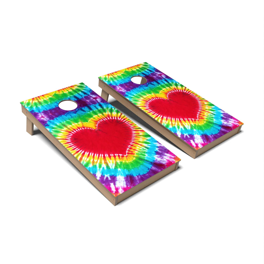 Slick Woody's Cornhole Co. Cornhole Board Heart Tie Dye Cornhole Boards - Backyard