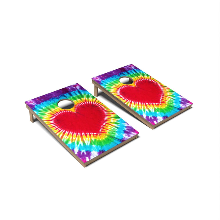 Slick Woody's Cornhole Co. Cornhole Board Heart Tie Dye Cornhole Boards - Tailgate