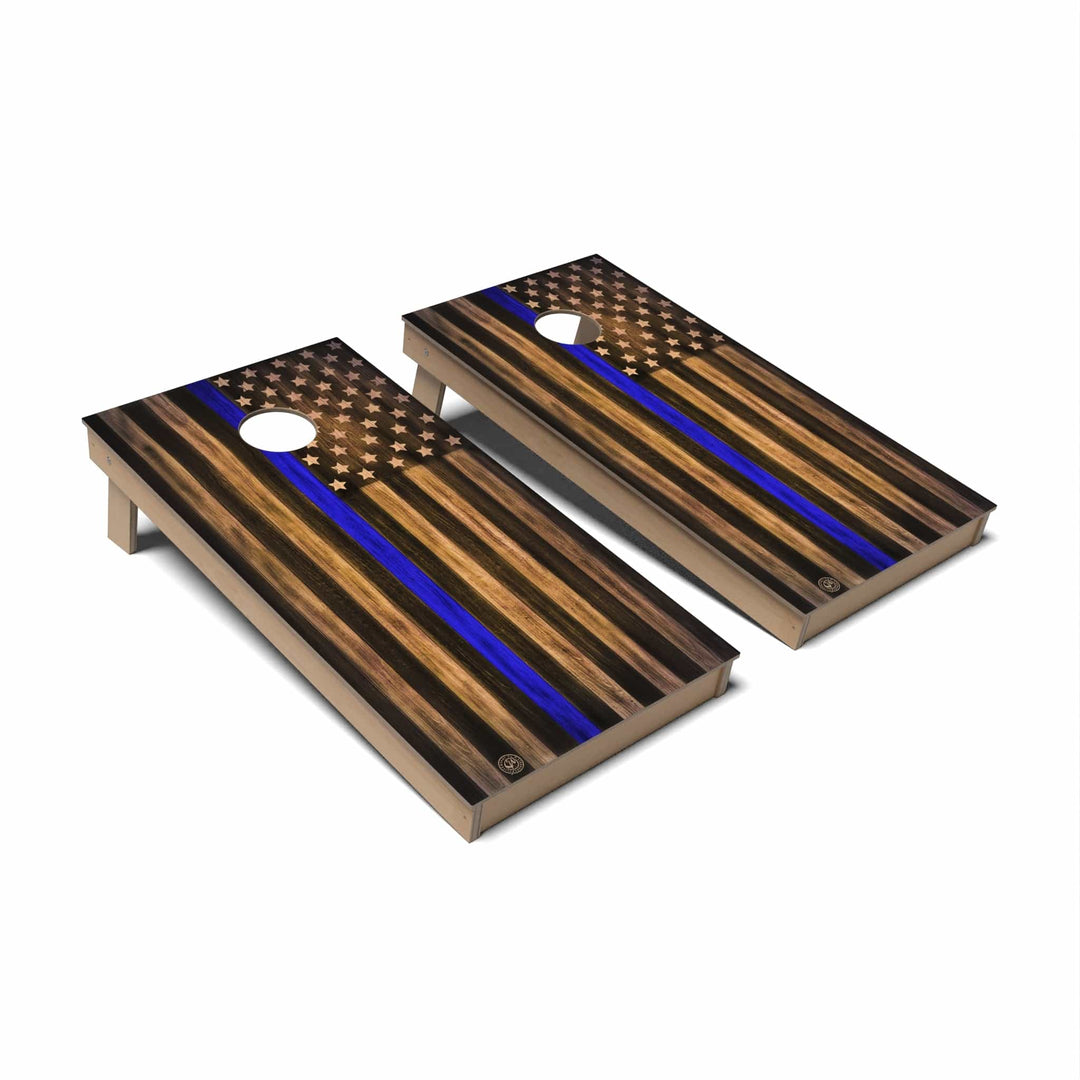 Slick Woody's Cornhole Co. Cornhole Board Law Enforcement Blue Thin Line Flag Cornhole Boards - Backyard