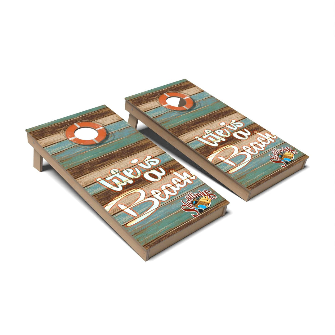 Slick Woody's Cornhole Co. Cornhole Board Life is a Beach Coastal Cornhole Boards - Backyard