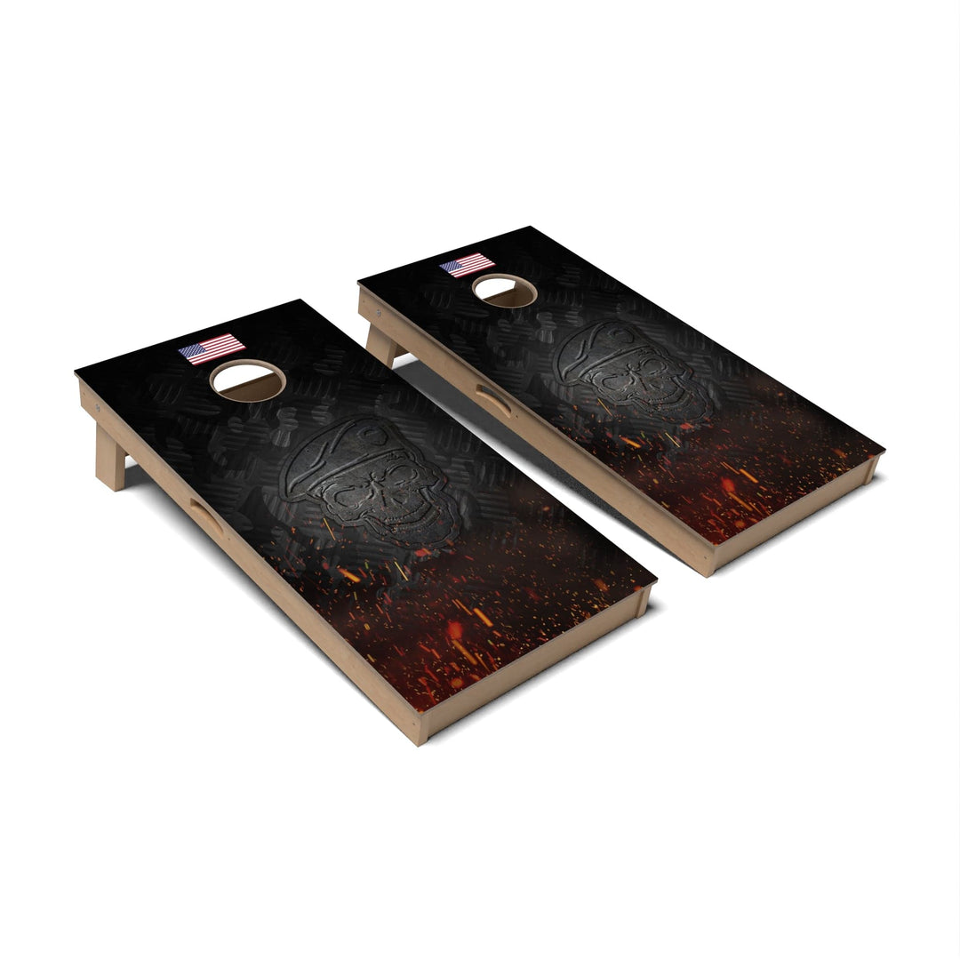 Slick Woody's Cornhole Co. Cornhole Board Metal Skull Beret Military Cornhole Boards - Professional Signature