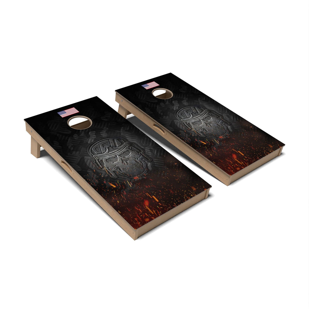 Slick Woody's Cornhole Co. Cornhole Board Metal Skull Helmet Military Cornhole Boards - Professional Signature