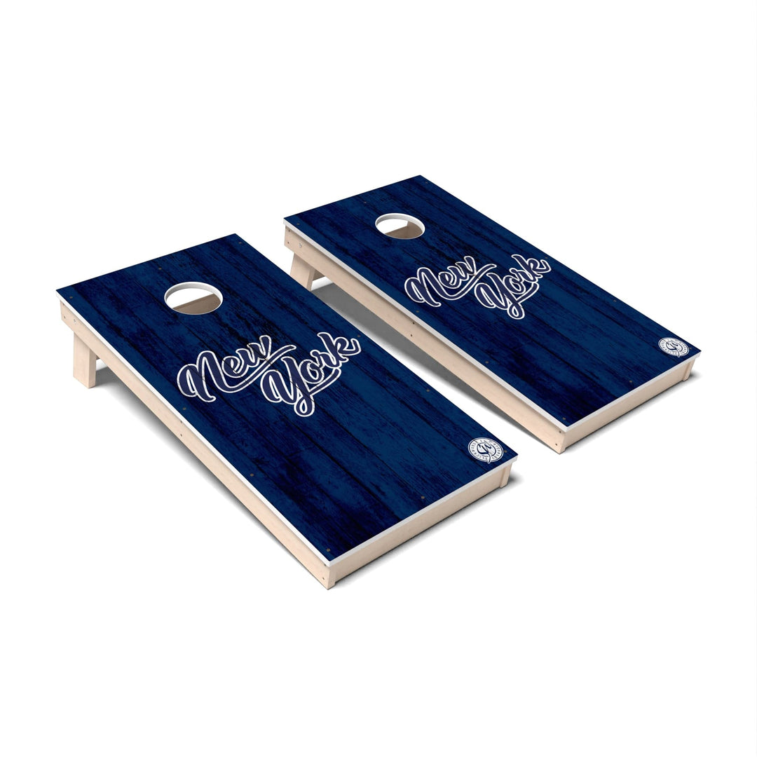 Slick Woody's Cornhole Co. Cornhole Board Navy/White Solid Baseball New York Cornhole Boards - All Weather