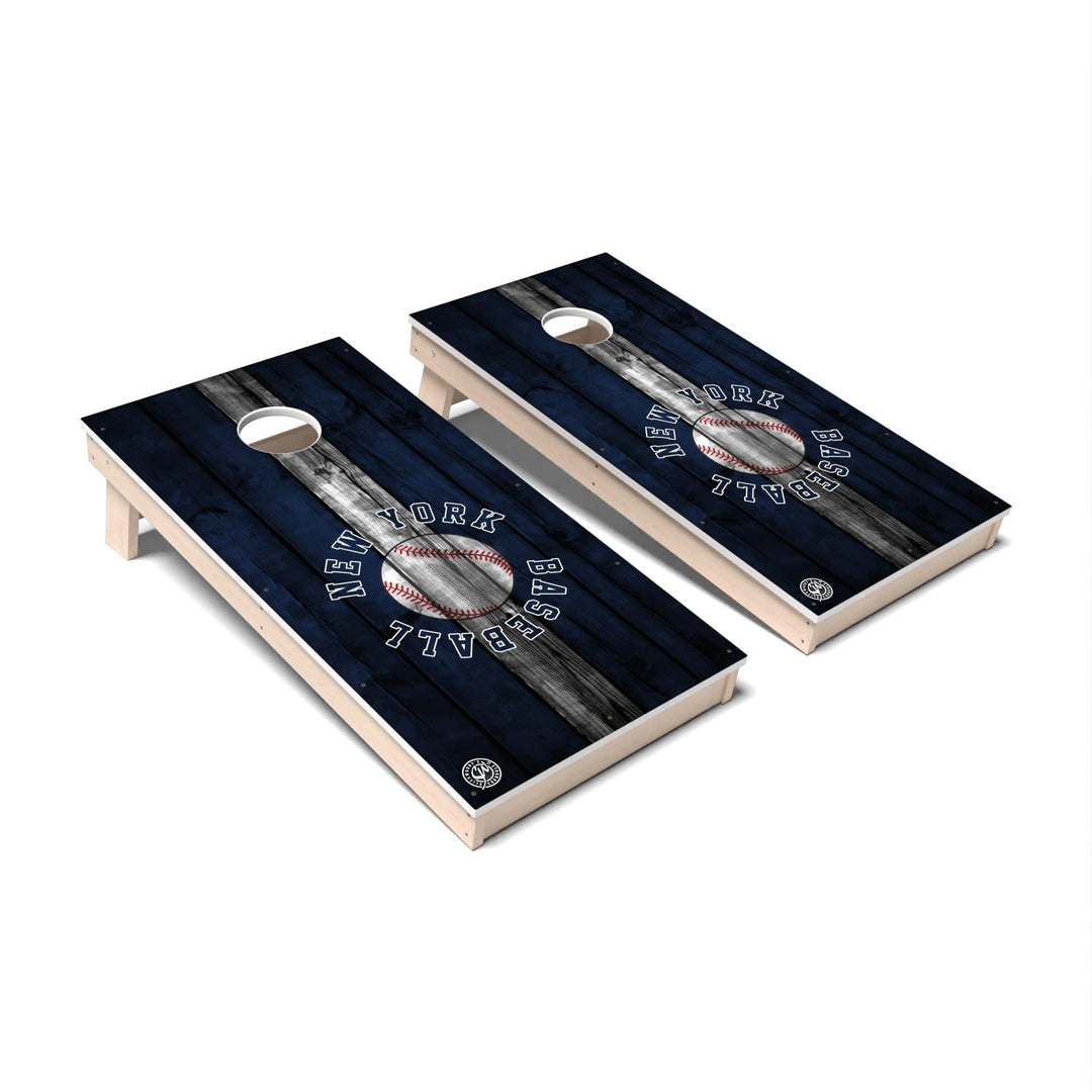 Slick Woody's Cornhole Co. Cornhole Board Navy/White Striped Baseball New York Cornhole Boards - All Weather