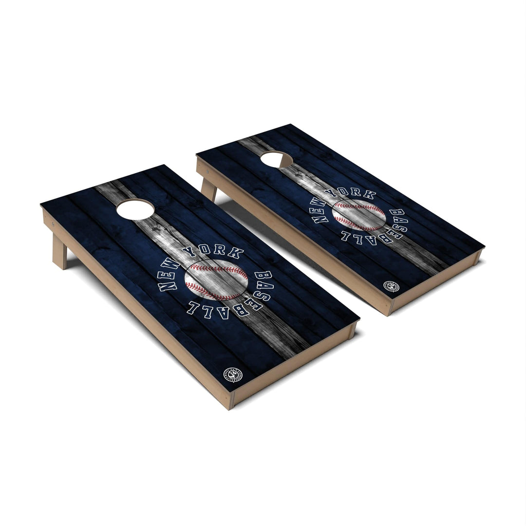 Slick Woody's Cornhole Co. Cornhole Board Navy/White Striped Baseball New York Cornhole Boards - Backyard