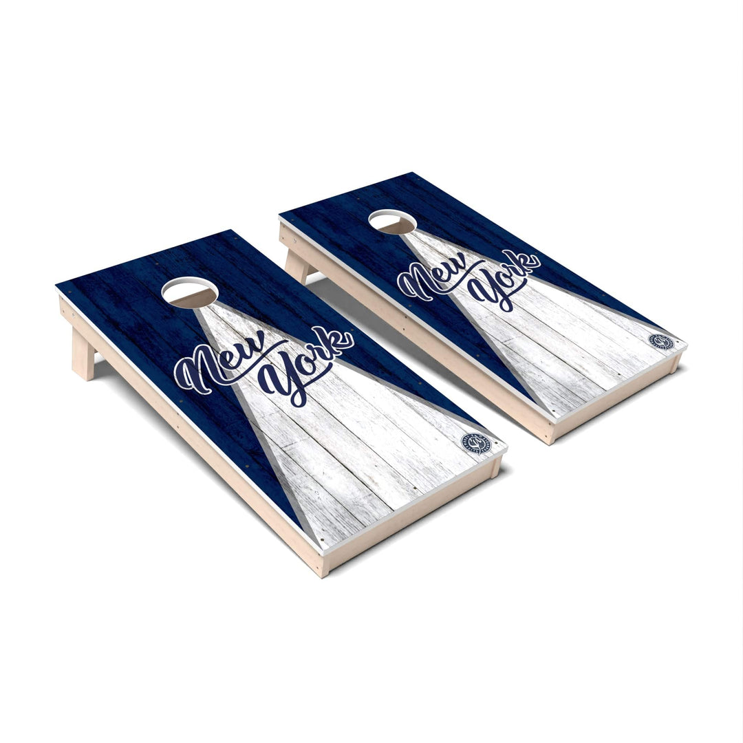 Slick Woody's Cornhole Co. Cornhole Board Navy/White Triangle Baseball New York Cornhole Boards - All Weather