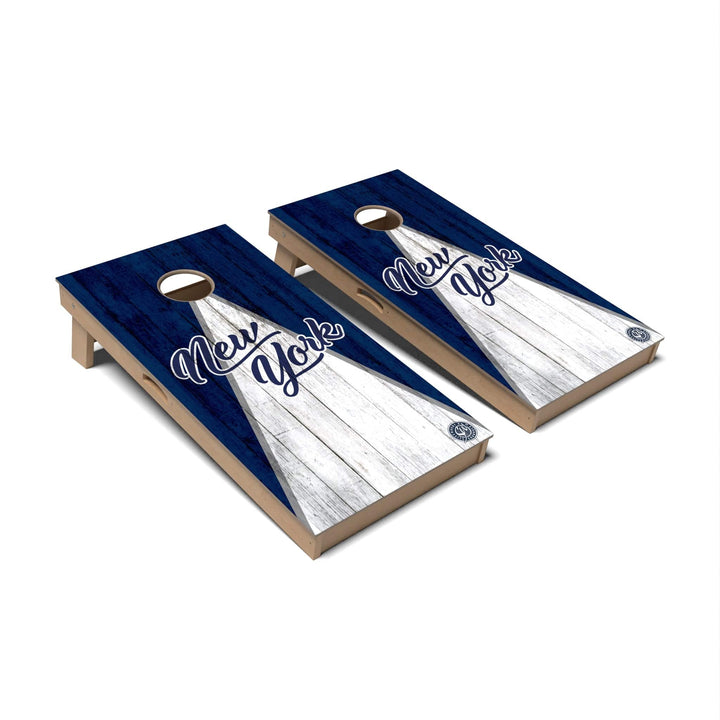 Slick Woody's Cornhole Co. Cornhole Board Navy/White Triangle Baseball New York Cornhole Boards - Professional Signature