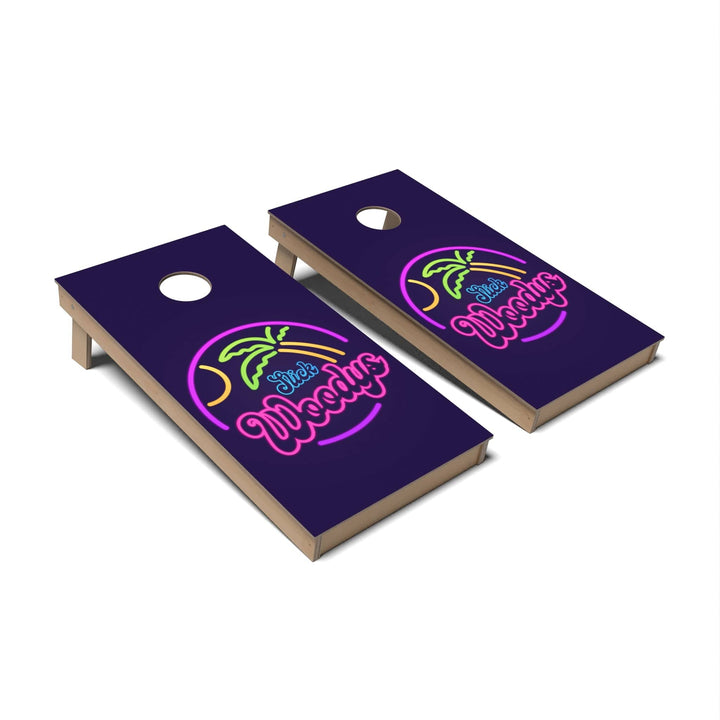 Slick Woody's Cornhole Co. Cornhole Board Neon Palm Tree Miami Vice Cornhole Boards - Backyard