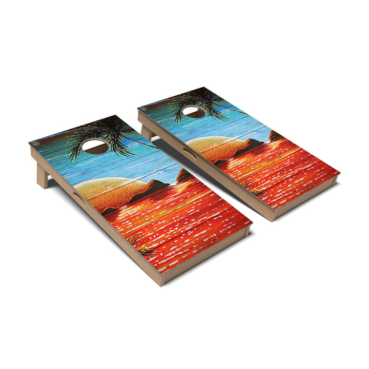 Slick Woody's Cornhole Co. Cornhole Board Ocean Sunset Coastal Cornhole Boards - Professional Signature