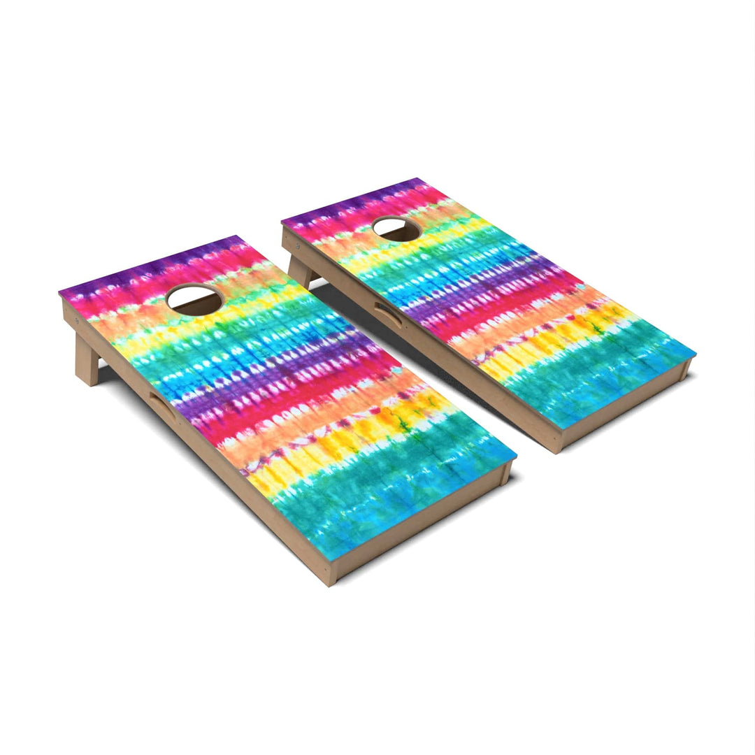 Slick Woody's Cornhole Co. Cornhole Board Rainbow Stripes Tie Dye Cornhole Boards - Professional Signature
