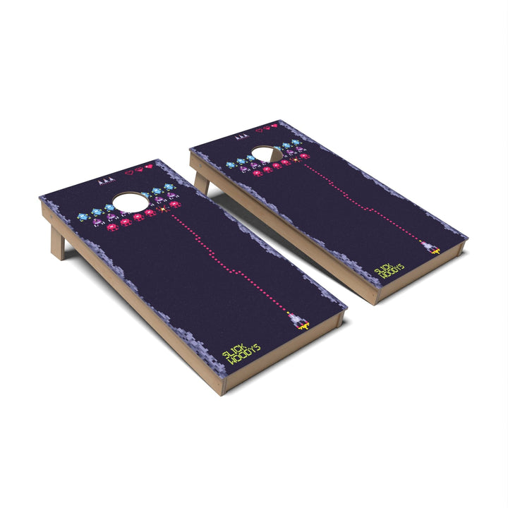 Slick Woody's Cornhole Co. Cornhole Board Retro Space Fighter Retro Cornhole Boards - Backyard