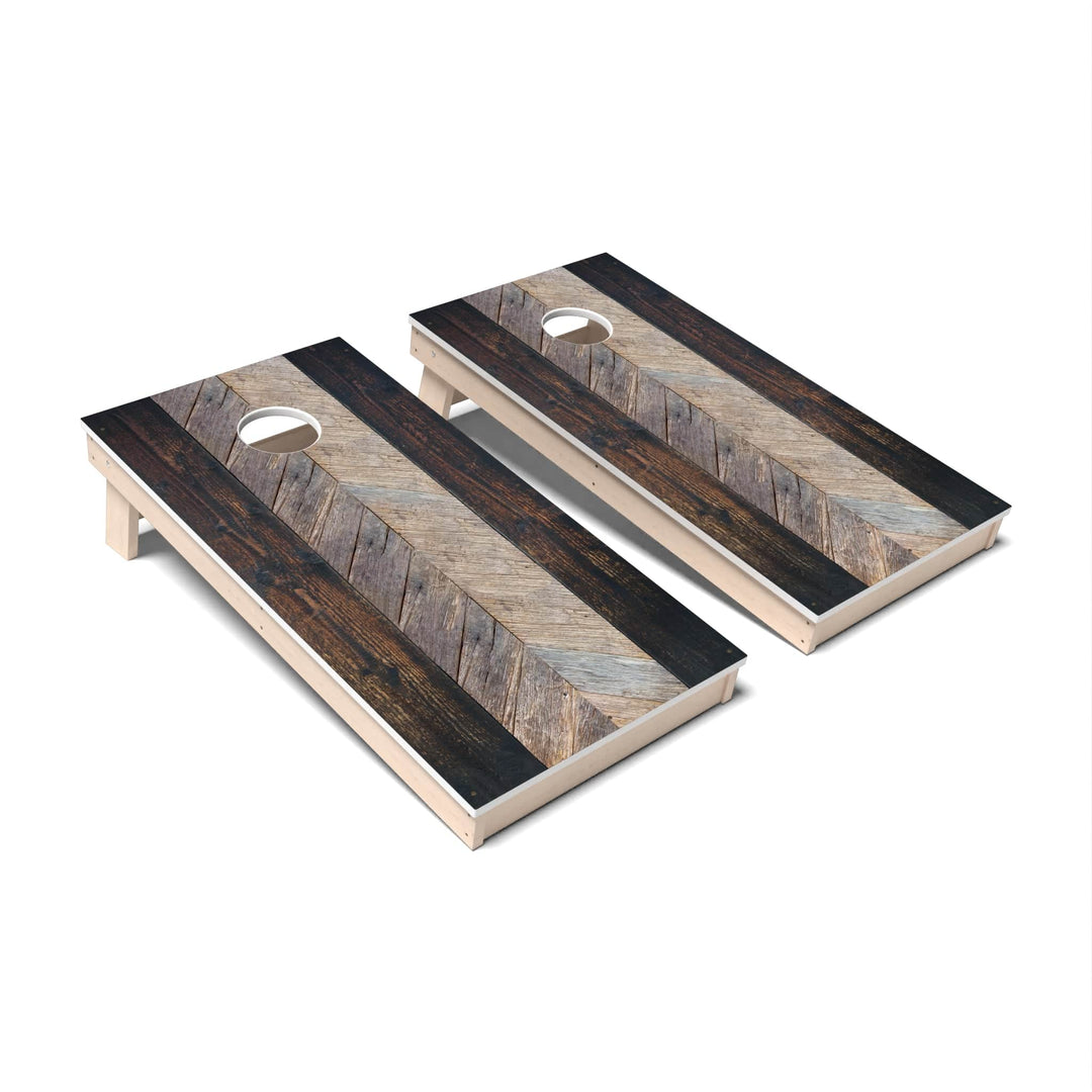 Slick Woody's Cornhole Co. Cornhole Board Rustic Dark Stain Geometric Wood Cornhole Boards - All Weather