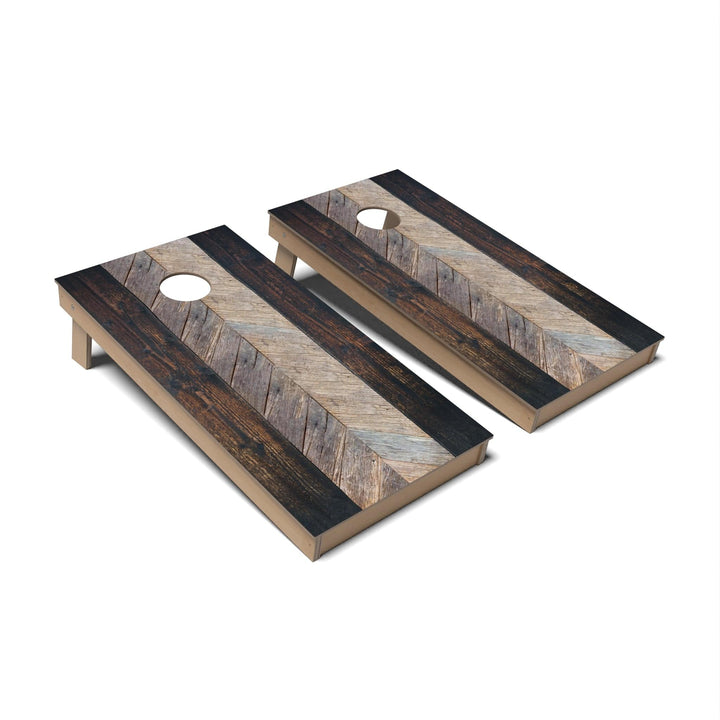 Slick Woody's Cornhole Co. Cornhole Board Rustic Dark Stain Geometric Wood Cornhole Boards - Backyard