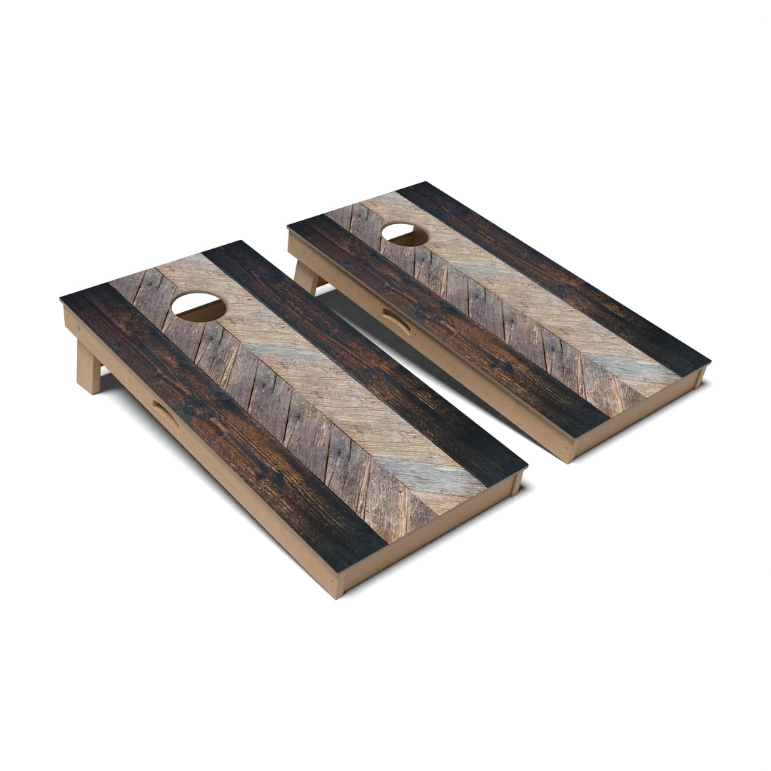 Slick Woody's Cornhole Co. Cornhole Board Rustic Dark Stain Geometric Wood Cornhole Boards - Professional Signature