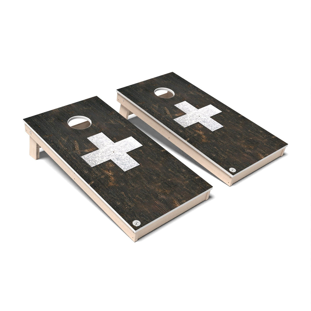 Slick Woody's Cornhole Co. Cornhole Board Rustic Switzerland International Flag Cornhole Boards - All Weather