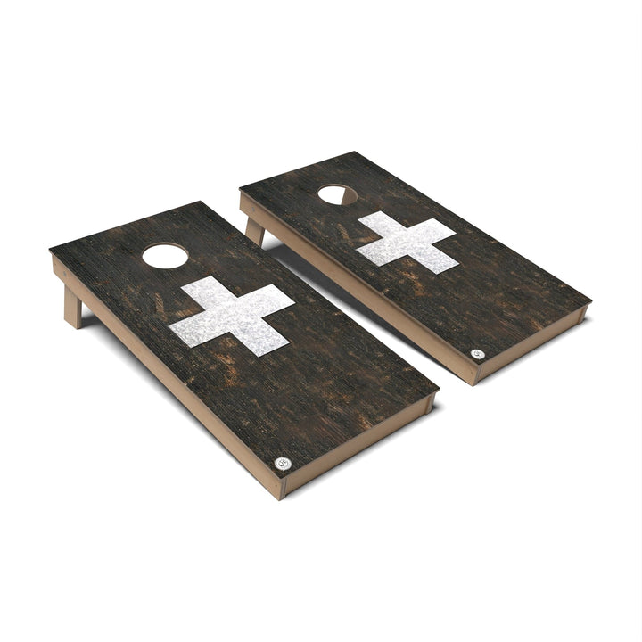 Slick Woody's Cornhole Co. Cornhole Board Rustic Switzerland International Flag Cornhole Boards - Backyard