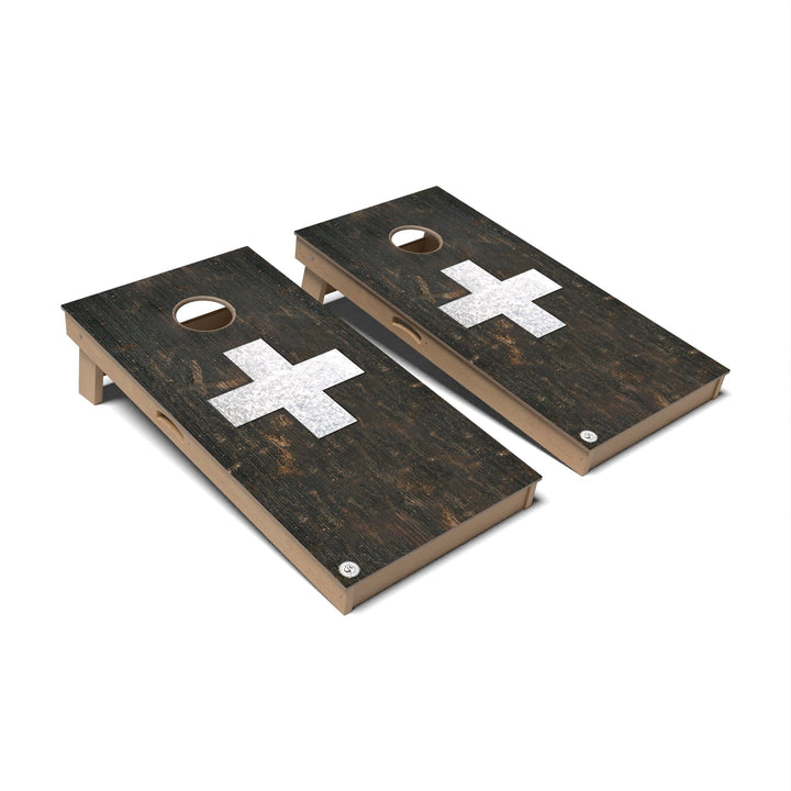 Slick Woody's Cornhole Co. Cornhole Board Rustic Switzerland International Flag Cornhole Boards - Professional Signature