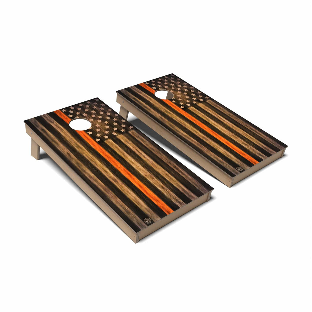 Slick Woody's Cornhole Co. Cornhole Board Search & Rescue Orange Thin Line Flag Cornhole Boards - Backyard