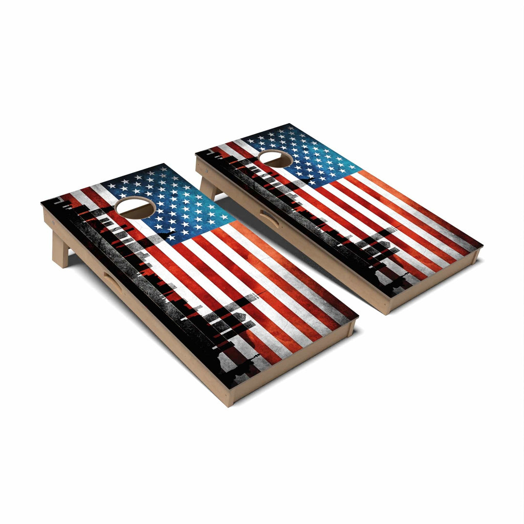Slick Woody's Cornhole Co. Cornhole Board Skyline American Flag Patriotic Cornhole Boards - Professional Signature