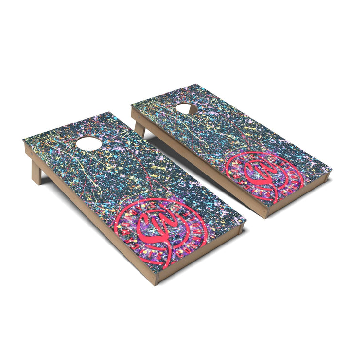 Slick Woody's Cornhole Co. Cornhole Board Splatter Artist Cornhole Boards - Backyard