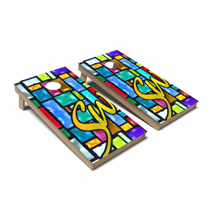 Slick Woody's Cornhole Co. Cornhole Board Stain Glass Artist Cornhole Boards - Backyard